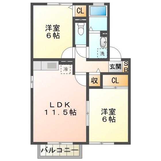 エルバルト高岡(2LDK/2階)の間取り写真