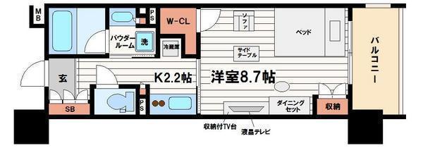 パークアクシス心斎橋(1K/2階)の間取り写真