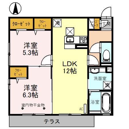 オークリーフ三郷 A(2LDK/1階)の間取り写真