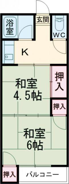 キャロット城南(2K/1階)の間取り写真