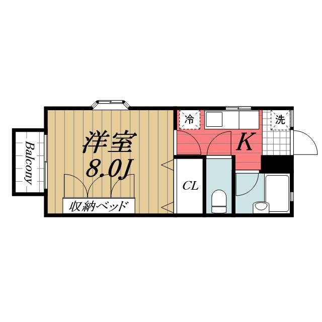 サイドパークB棟(1K/2階)の間取り写真