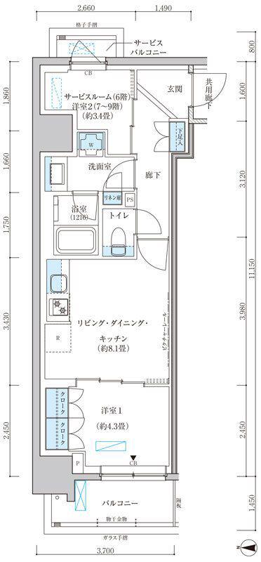 パークアクシス池袋イースト(2LDK/8階)の間取り写真