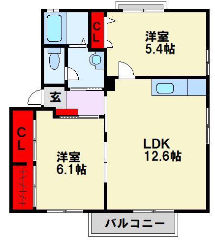 アルカディア C棟(2LDK/2階)の間取り写真