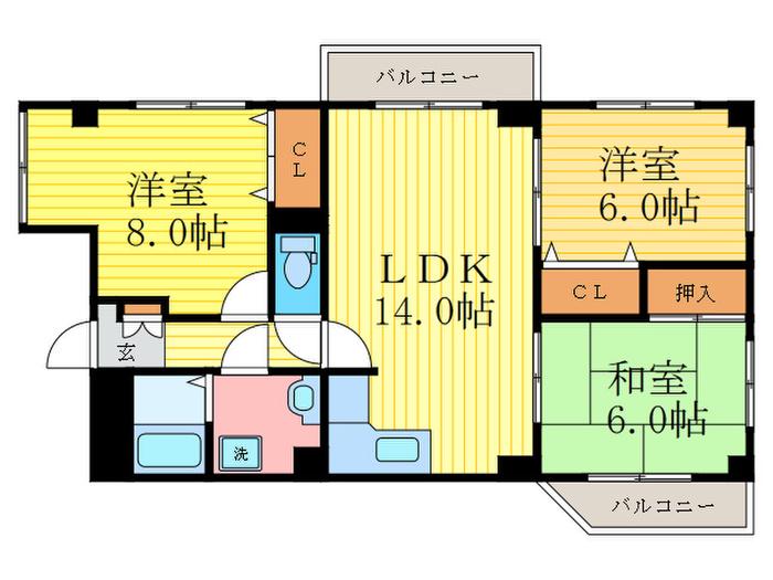 グランディール21(3LDK/3階)の間取り写真