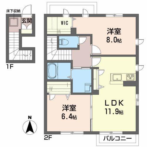 シャーメゾン白鳥C(2LDK/2階)の間取り写真