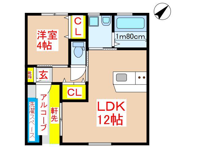ボナール隼人(1LDK/2階)の間取り写真