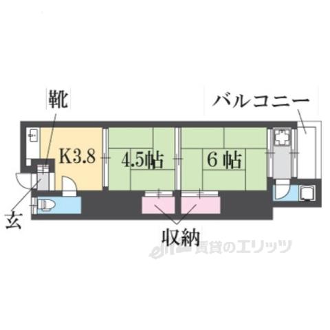 八戸ノ里文化Ⅱ(2DK/2階)の間取り写真