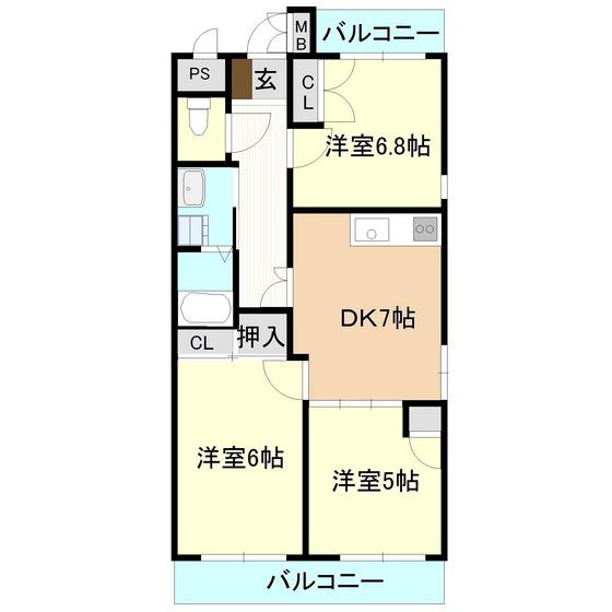 パークヒルズやまのいソフィア館(3DK/4階)の間取り写真