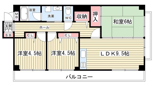 グリーンハイツ清風(2LDK/3階)の間取り写真