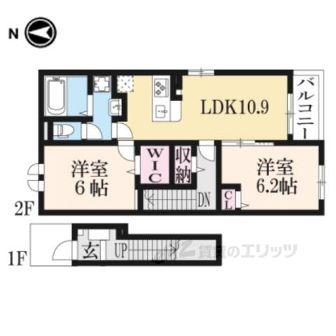 アウフヘーベン2(2LDK/2階)の間取り写真