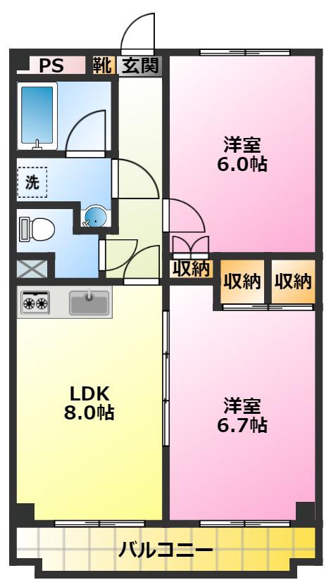 OPENA VILLA(2LDK/2階)の間取り写真
