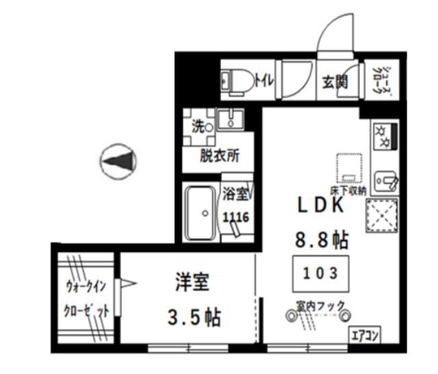 フォーチュンVIII(1LDK/1階)の間取り写真