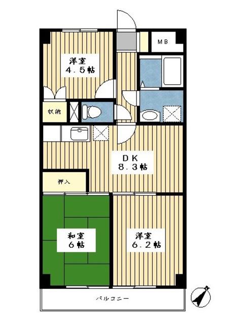 ラリーグラス(3DK/2階)の間取り写真