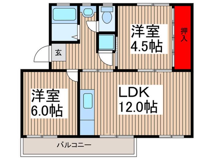 八潮伊草団地1号棟(2LDK/5階)の間取り写真