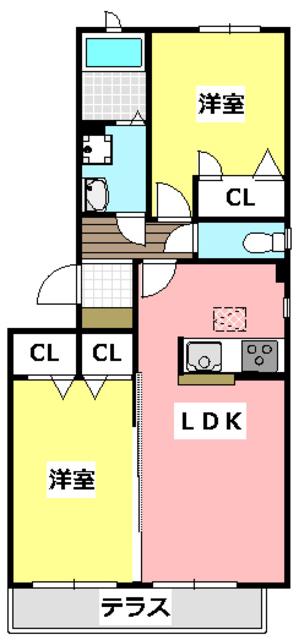 シャーメゾン下中条(2LDK/2階)の間取り写真