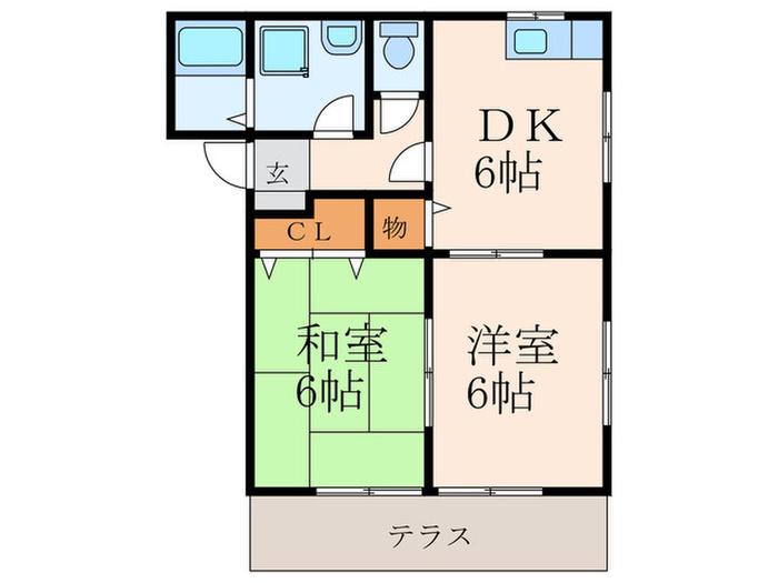 パークアベニュー小嶺台(2DK/1階)の間取り写真