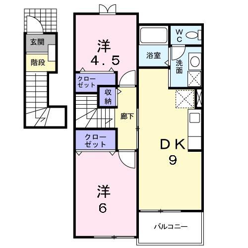 アヴァンシア(2DK/2階)の間取り写真