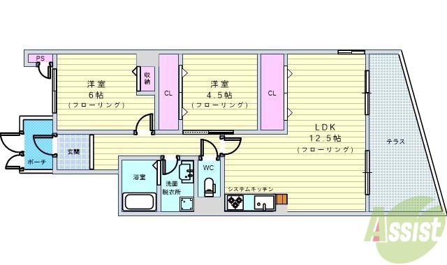 ロイヤル豊中千里園(2LDK/1階)の間取り写真