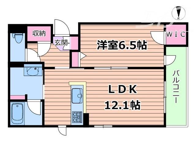 レジデンス 茨木春日(1LDK/2階)の間取り写真