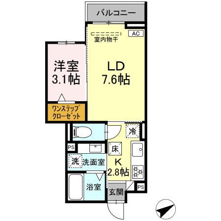 RUE加納本町(1LDK/2階)の間取り写真
