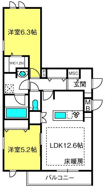 ユーゲントリヒト(2LDK/3階)の間取り写真