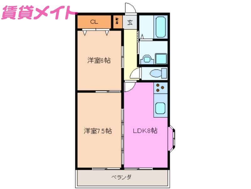 シャトレ桑名(2LDK/6階)の間取り写真