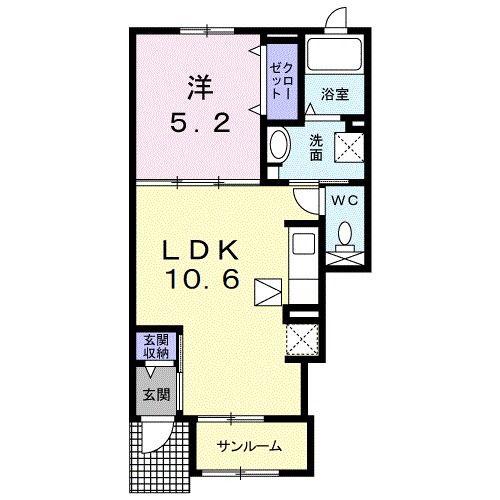 グランツ R I(1LDK/1階)の間取り写真