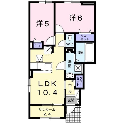 ボニート カーサI(2LDK/1階)の間取り写真