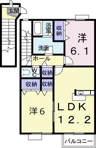 サウスヴィラB(2LDK/2階)の間取り写真