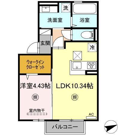 サザンフォレストB棟(1LDK/1階)の間取り写真
