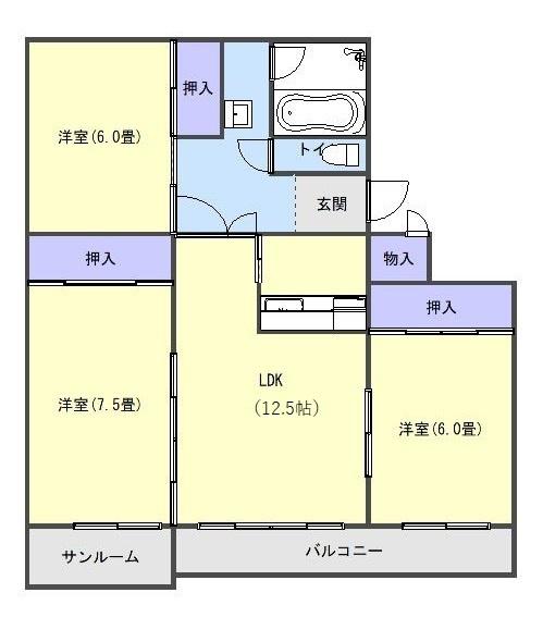 BETTER R 沼館(3LDK/2階)の間取り写真