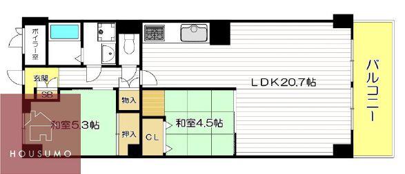 東豊中台マンション(2LDK/7階)の間取り写真