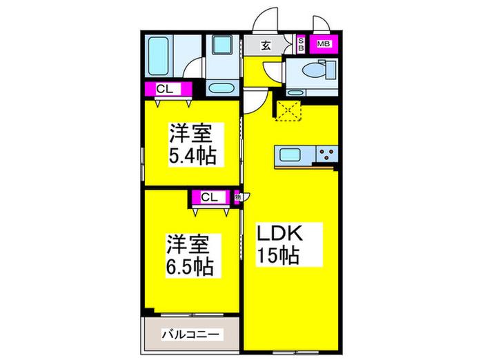 IN向陵東町(2LDK/5階)の間取り写真