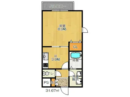 アムール砂5(1K/2階)の間取り写真