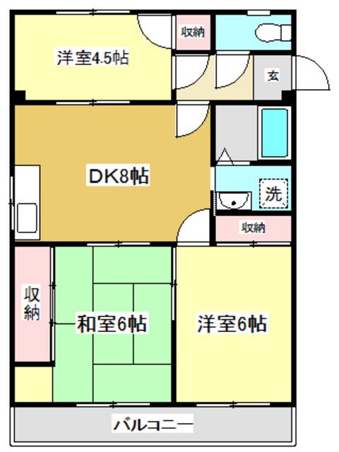 まどかハイツ(3DK/3階)の間取り写真