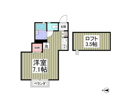 エクセレント三ツ沢A棟(ワンルーム/2階)の間取り写真