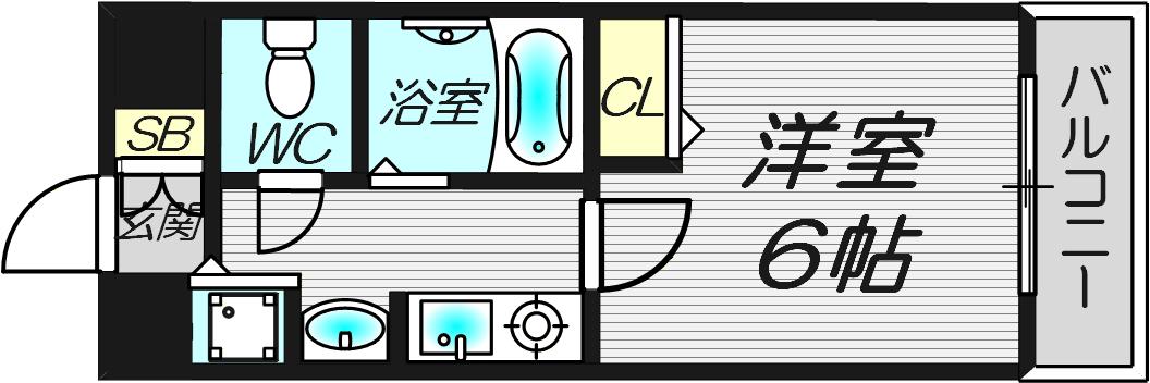 プレサンス東本町(1K/6階)の間取り写真