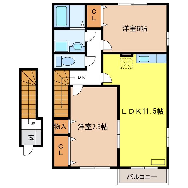 こすも80 A(2LDK/2階)の間取り写真