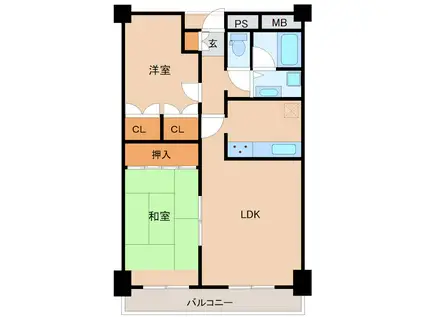 ロイヤルマンション中常(2LDK/2階)の間取り写真