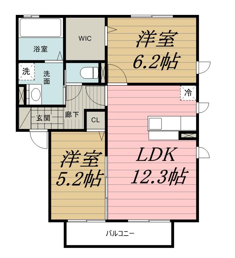 PARK HILLS MIYAKO F(2LDK/2階)の間取り写真