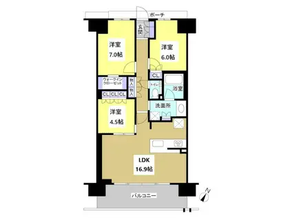 ブライトタウン天竜川駅前フレシア(3LDK/11階)の間取り写真