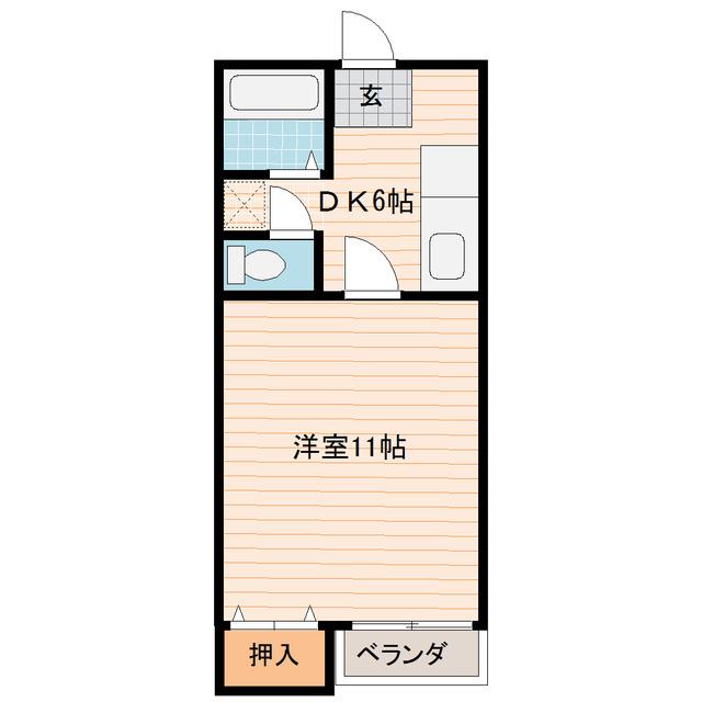富山地鉄本線 東新庄駅 徒歩10分 2階建 築26年(1DK/1階)の間取り写真