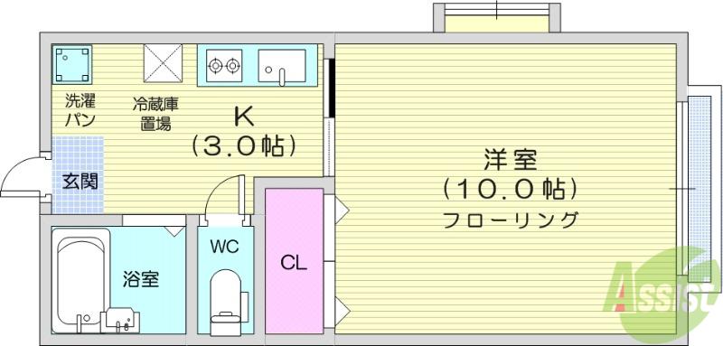 ノースフィールド(1K/1階)の間取り写真