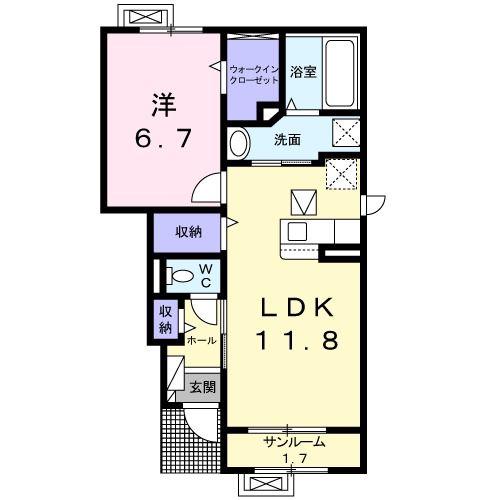 ドムスサンセールVI B(1LDK/1階)の間取り写真