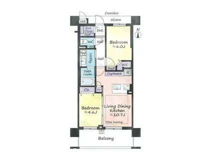 グランファーレ本厚木レジェンドスクエア(2LDK/9階)の間取り写真