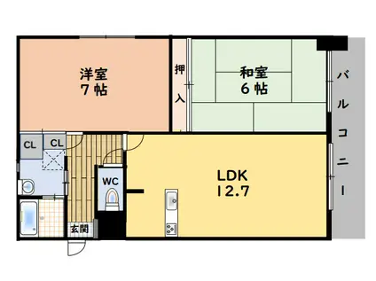 瑠璃光ビル(2LDK/8階)の間取り写真
