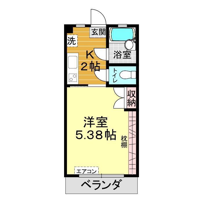 ヴィラ一の宮(1K/2階)の間取り写真