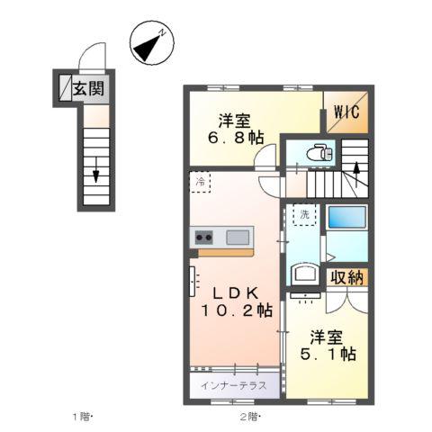 サン・サルーテ(2LDK/2階)の間取り写真