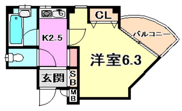 ヤングリーブス岡本(1K/1階)の間取り写真