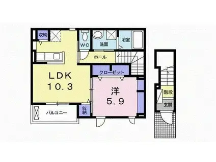 ハピネス 縁 I(1LDK/2階)の間取り写真